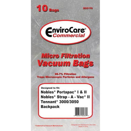 Castex, Nobles, Tennant Nobles Portapac Strap-A-Vac Commercial Canister Vacuum Bags Generic Part ECC175 - Appliance Genie