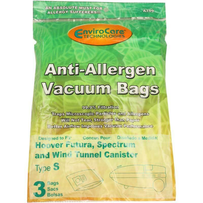 3pk, Allergen Vacuum Paper Bags for Hoover Type S Canister, Generic Part A109 - Appliance Genie
