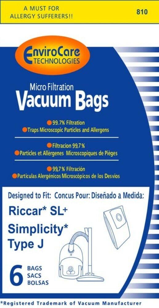 6pk, Vacuum Bags for Riccar Type J, Simplicity S12L, Generic Part 810 - Appliance Genie