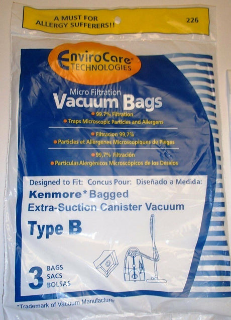 3pk Kenmore Galaxy Type B, 85003 Pemium Micro-Filtration Vacuum Bags, Part 226 - Appliance Genie