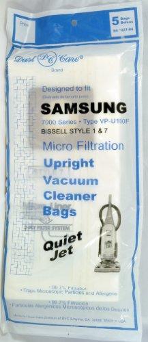 Bissell Style 1 & 7 Upright Vacuum Cleaner Bags, Dust Care Replacement Brand Bags, designed to fit Samsung 5000-7000 Series Type VP-U100F Quiet Jet and Bissell Style 1 & 7 Upright Vacuum Cleaners, 99.7 Microfiltration, 5 bags in pack - Appliance Genie