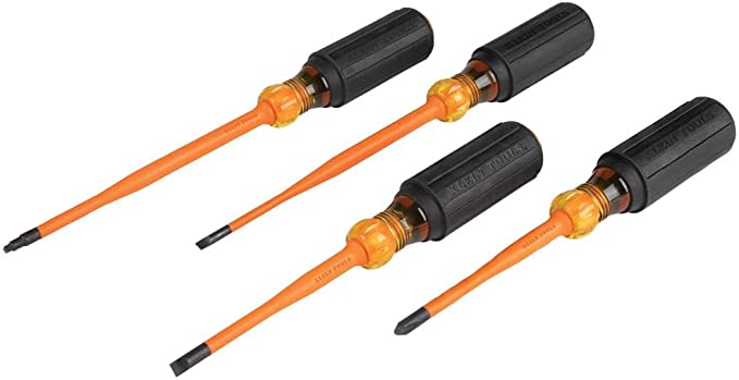 33734INS 1000V Slim Tip Insulated Screwdriver Set, Phillips, Cabinet, Square Slim-Tip, Cushion Grip Handle, 4-Piece - XPart Supply