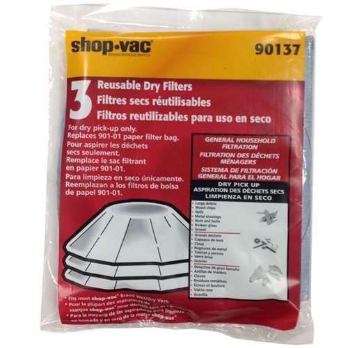 Shop-Vac Filter, Flat Dry Pickup Only W/O Ring Type T, 3Pk, Part 9013700, 901-3700 - XPart Supply