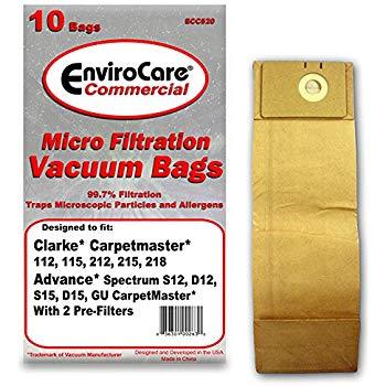 Advance S12,Clarke 112 & 115 Spectrum Micro Filter paper Bags 10/Pk Generic Part ECC520 - Appliance Genie