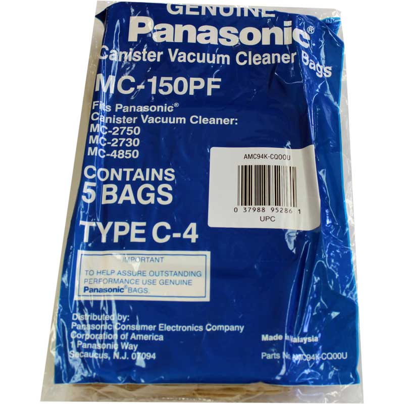 Panasonic Paper Bags, Type C4 Canister 2750 5Pk Part MC-150PF - XPart Supply