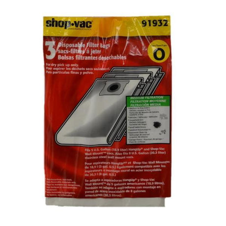 Shop Vac Type O Hang Up Collection Bags, 3pk, Part SV-9193200, 9193200, 91932 - Appliance Genie