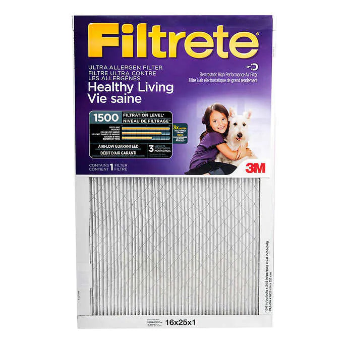 Healthy Living Ultra Allergen 3M Filter, MPR 1500, 16 in x 25 in x 1 in - XPart Supply